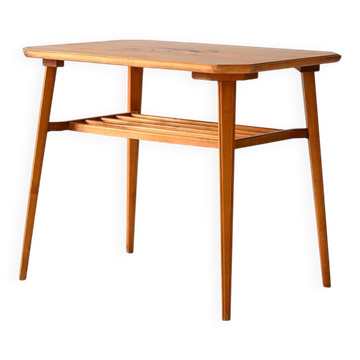 Table vintage scandinave en bouleau avec marqueterie