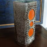 Vase Strehla 1970 Allemagne fat lava et taches oranges