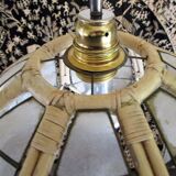 Hanging lamp mother-of-pearl, rattan and brass