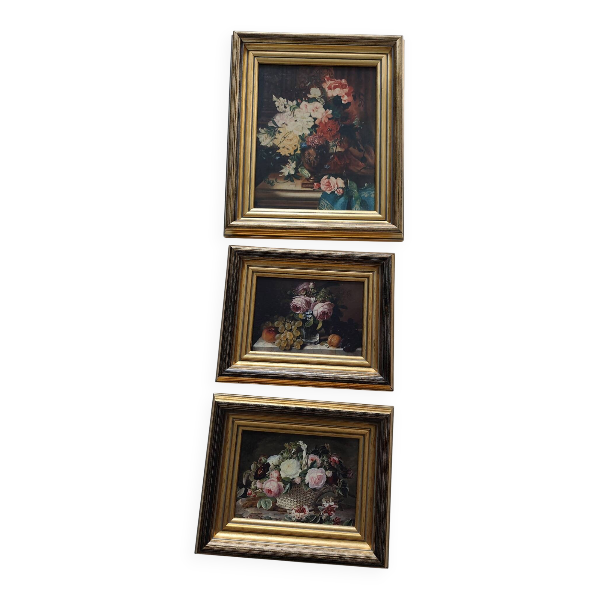 Trio d'oléographies - Natures mortes florales