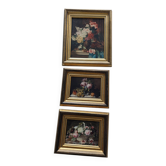 Catchy title: Trio of Oleographies - Floral Still Lifes - Bro
