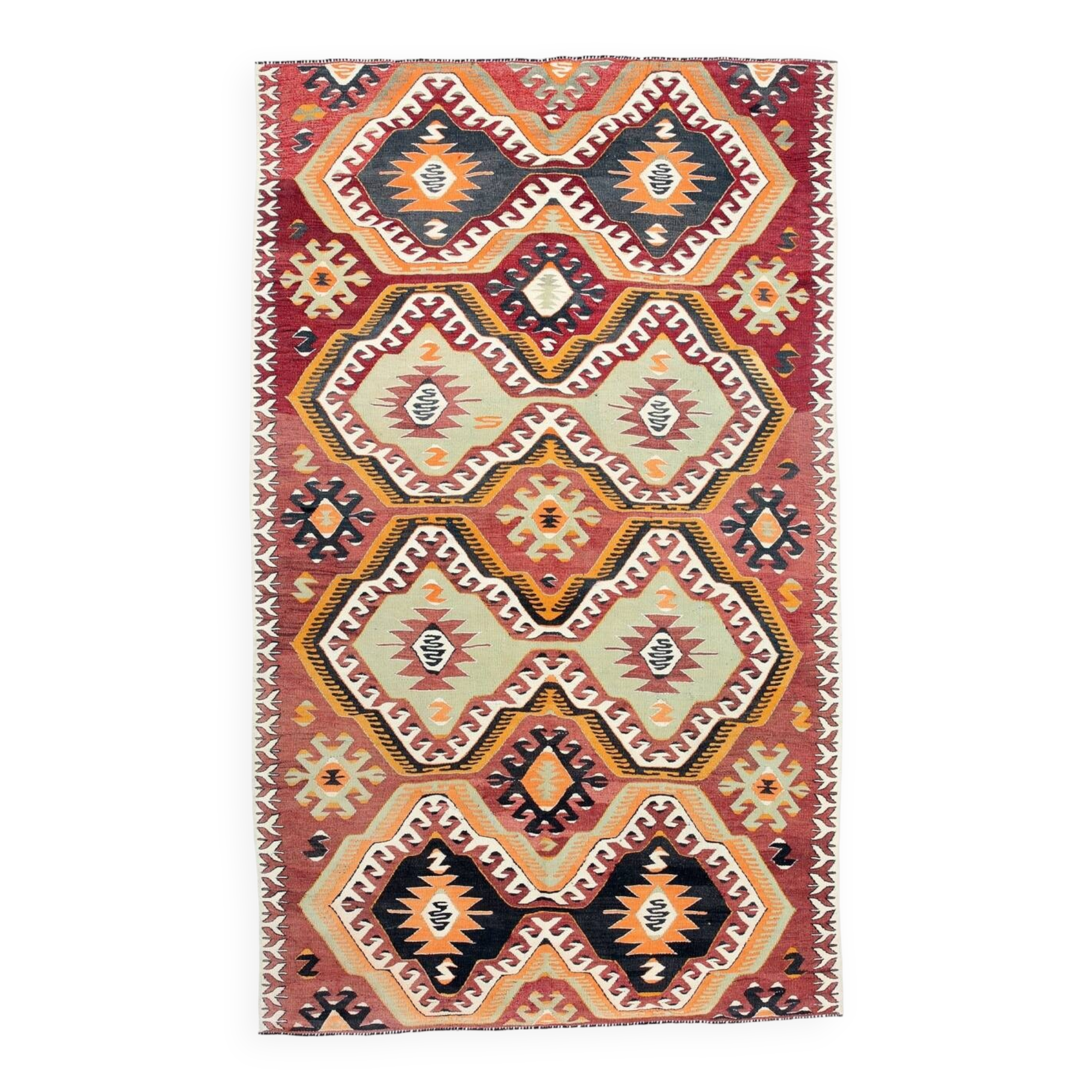 Tapis kilim vintage géométrique fait main – Explosion de motifs ethniques