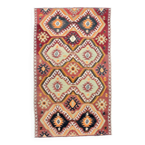 Tapis kilim vintage géométrique fait main – Explosion de motifs ethniques