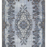 Handmade distressed oriental 1980s 164 cm x 282 cm blue rug