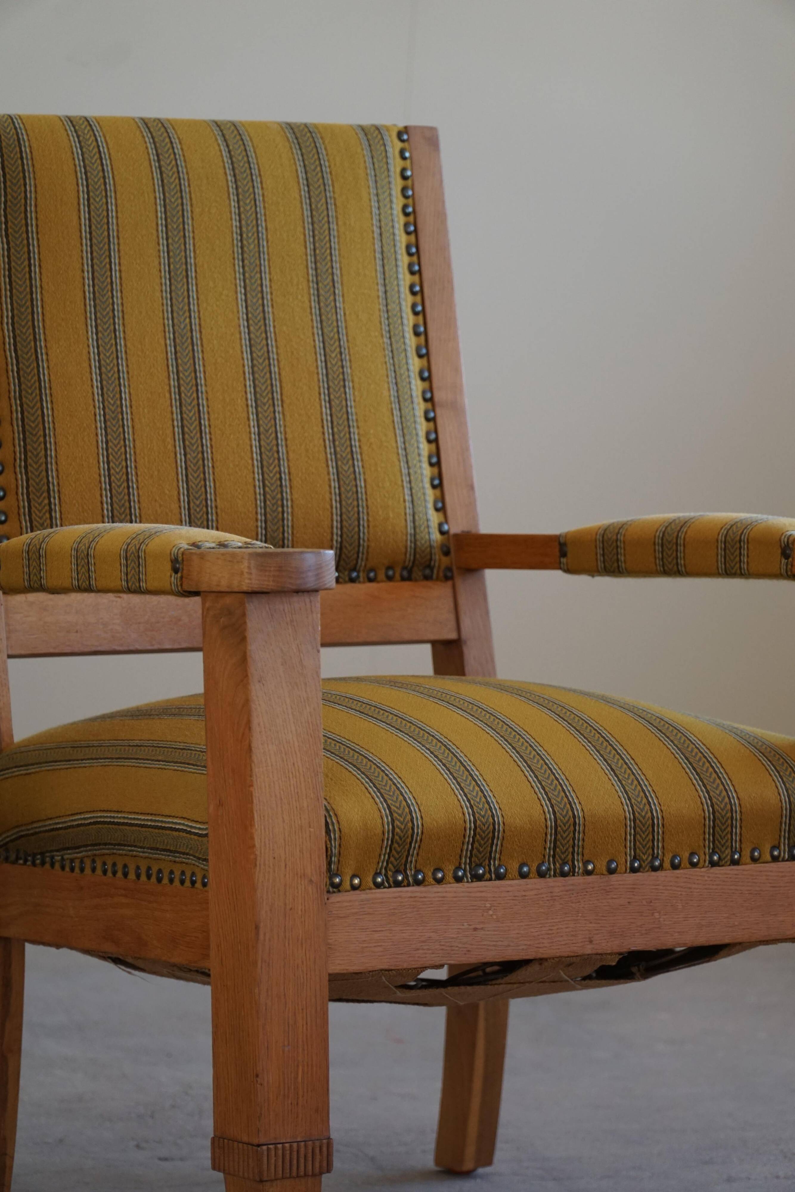 Pair of Art Deco armchairs in oak and fabric, Danish cabinetmaker, 1940s