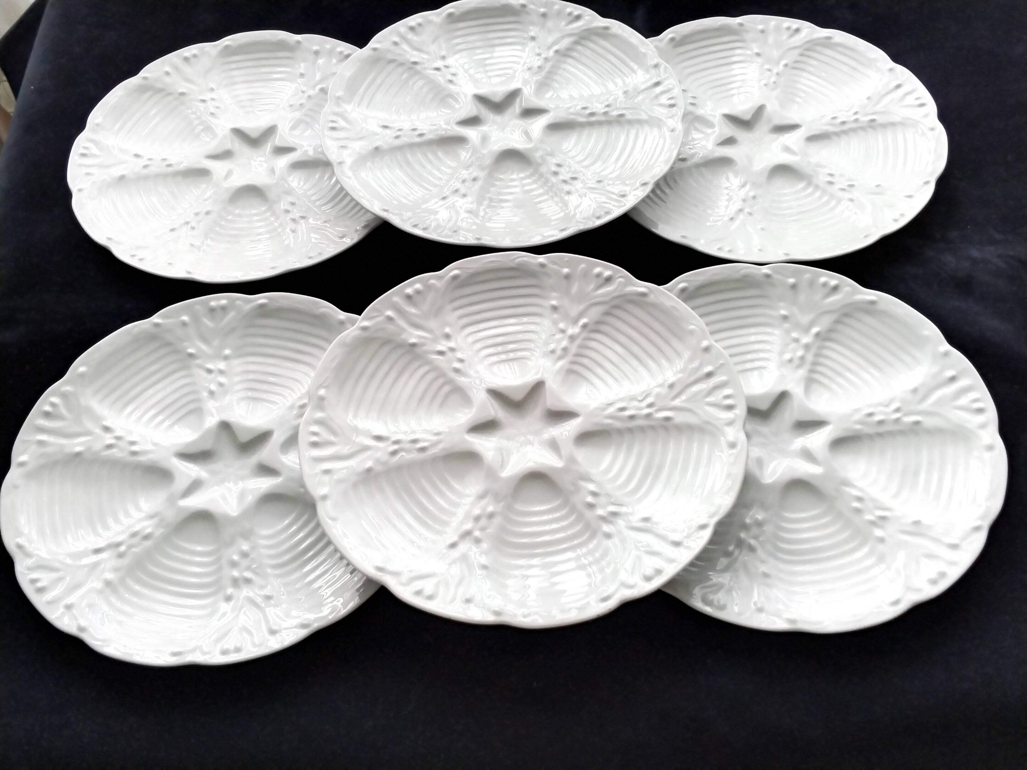 6 Porcelain oyster plates CNP Compagnie Nationale de Porcelaine