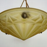 Ancien suspension vasque Art Déco 1 Feu, en pâte de verre jaune