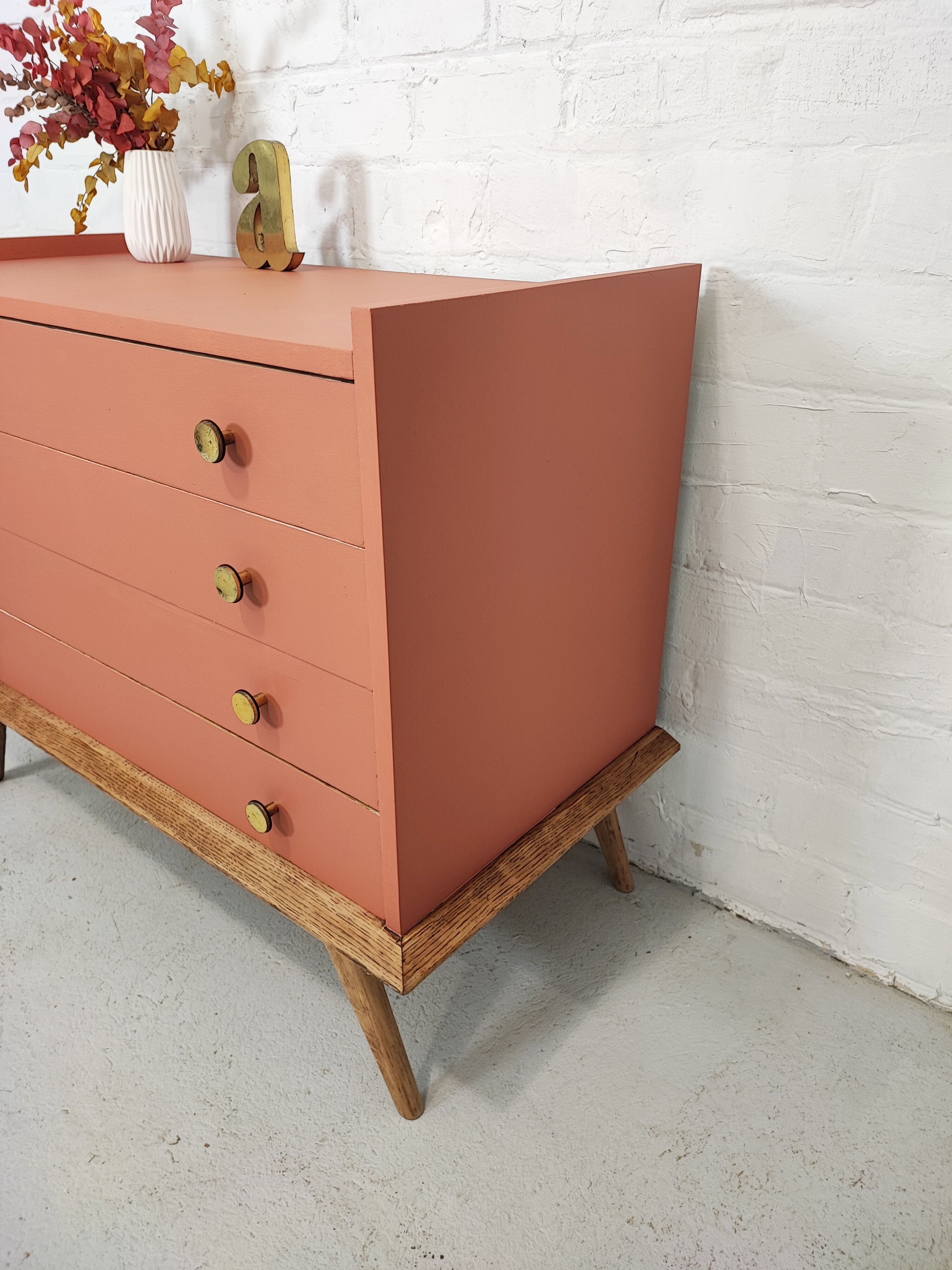 Vintage terracotta legs compass chest of drawers