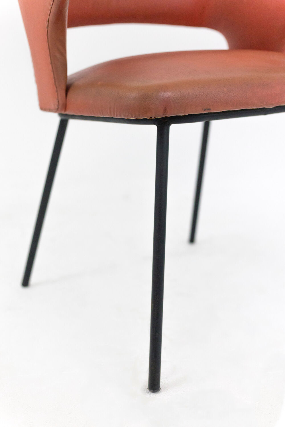 Orange skai chair and black lacquered metal, 1950s