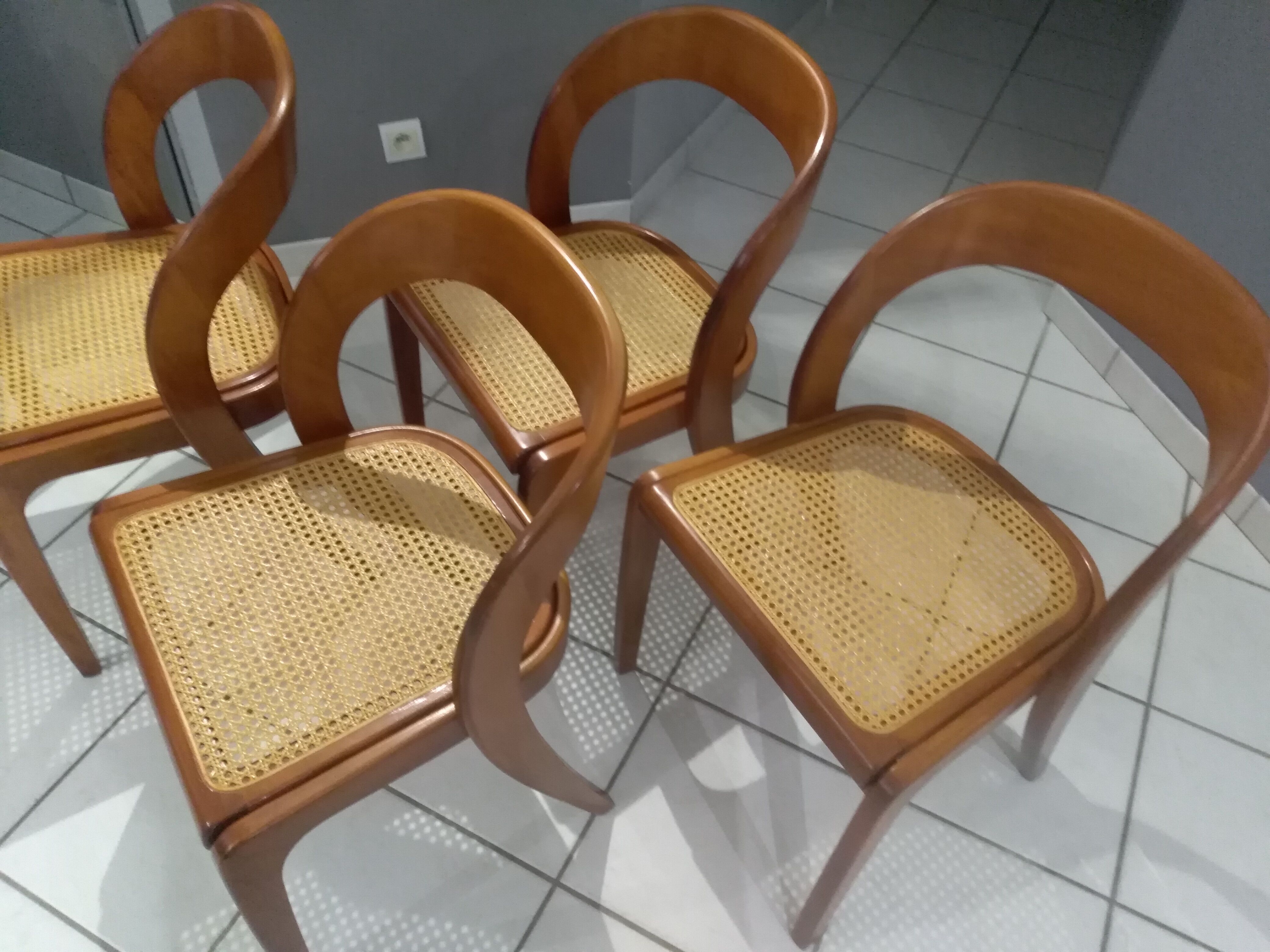 Suite of 4 chairs Baumann model Vintage Gondola 1970s