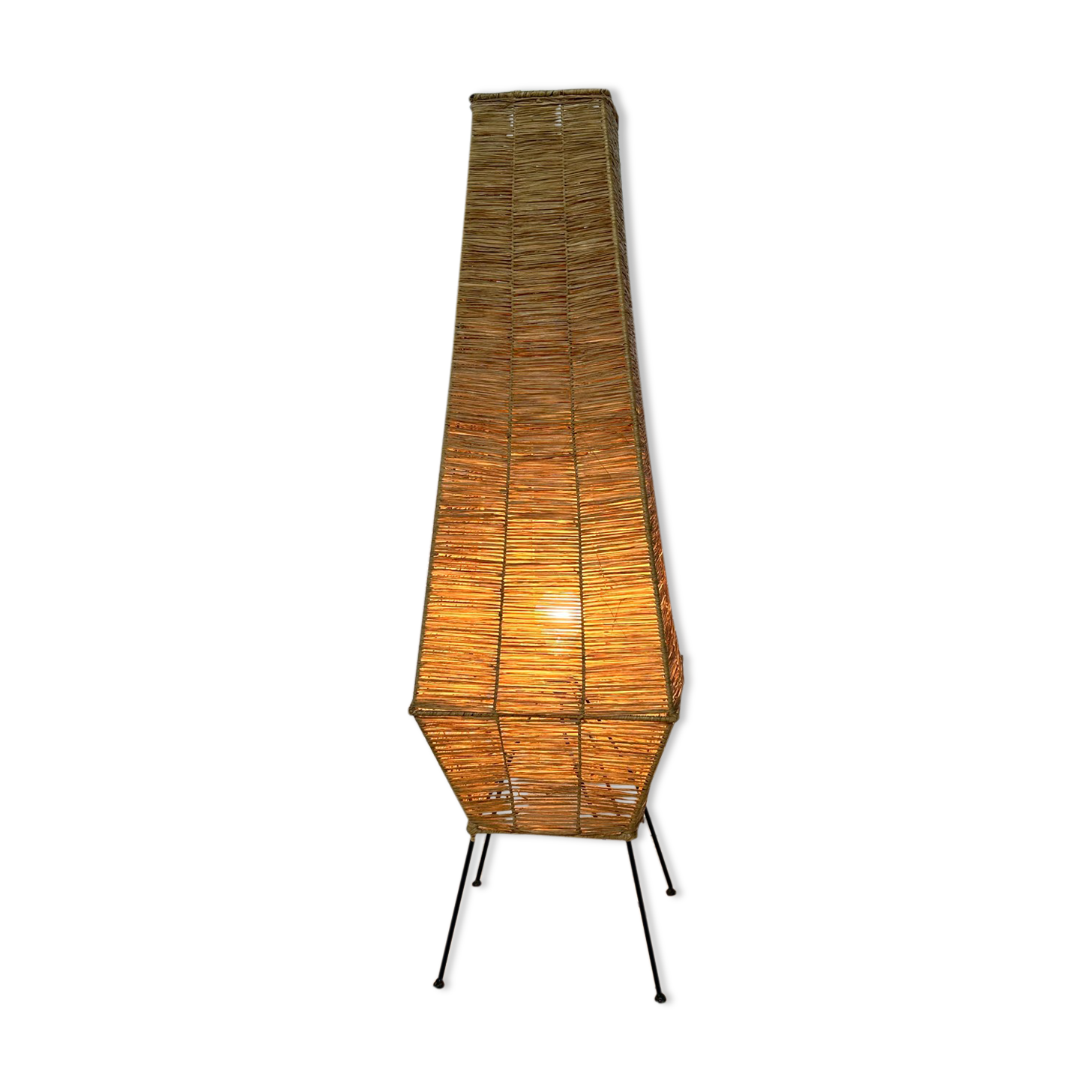 Table lamp in metal and raffia, 50s design