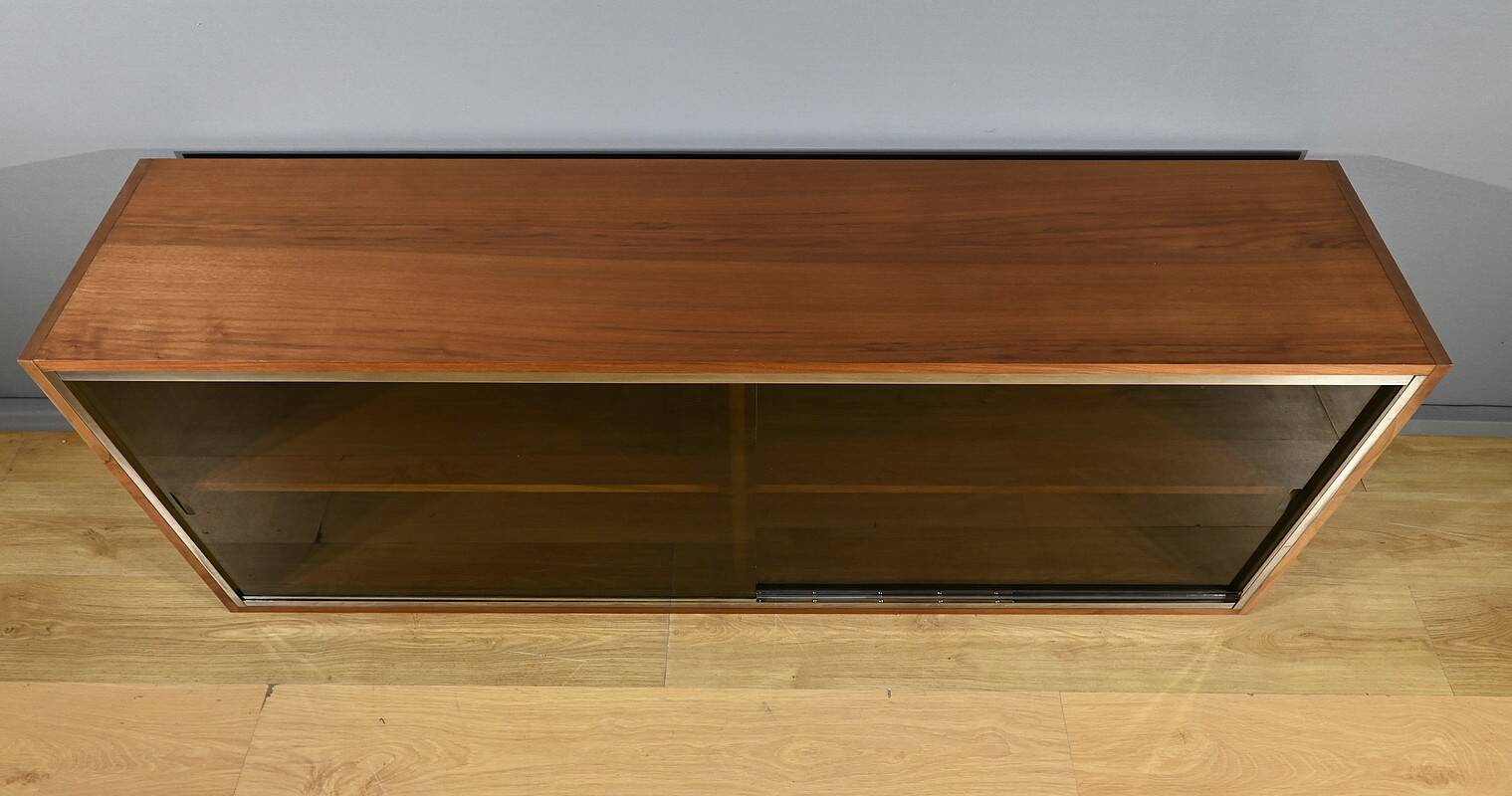 Long Glass Bookcase in Walnut, Rozaffy Style – 1960