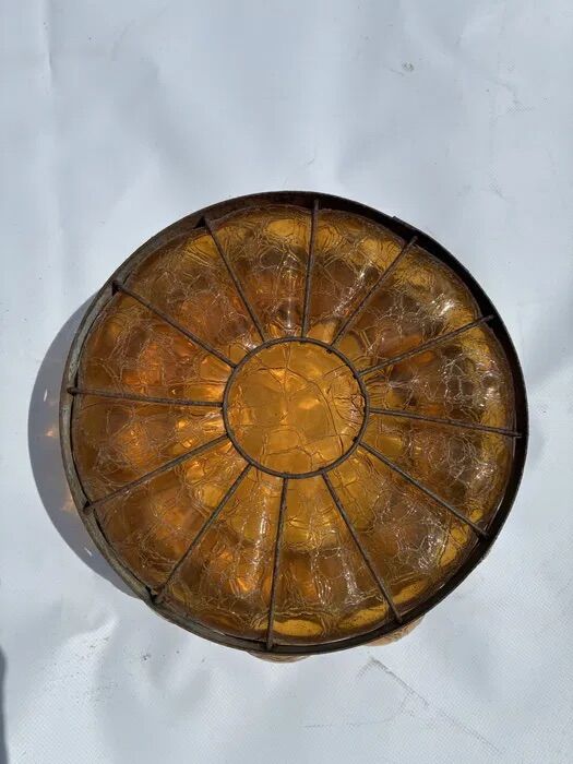 Vintage Seguso Murano Amber Crackle Glass Shade 1950s-60s