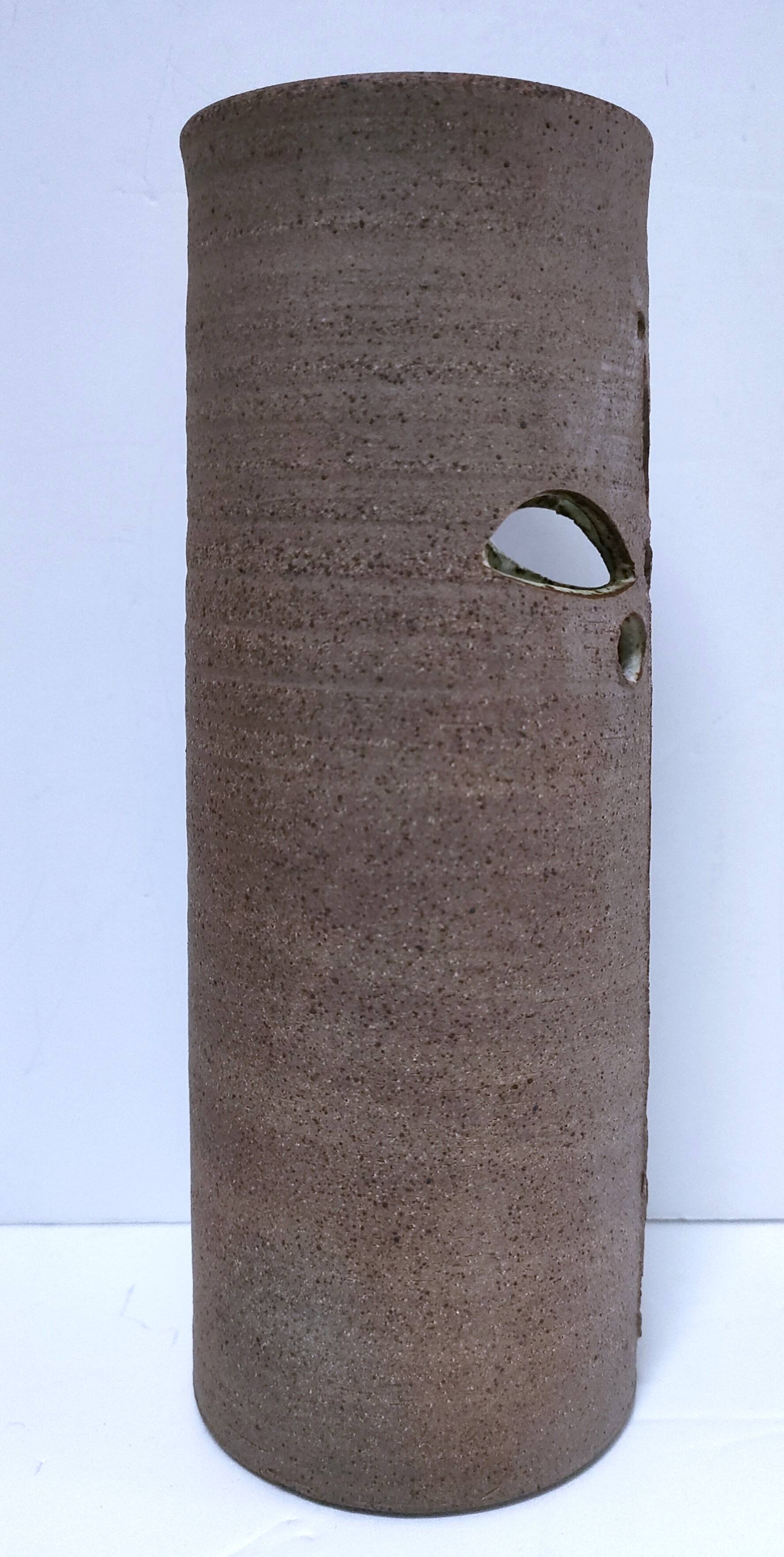 three vintage stoneware roller vases