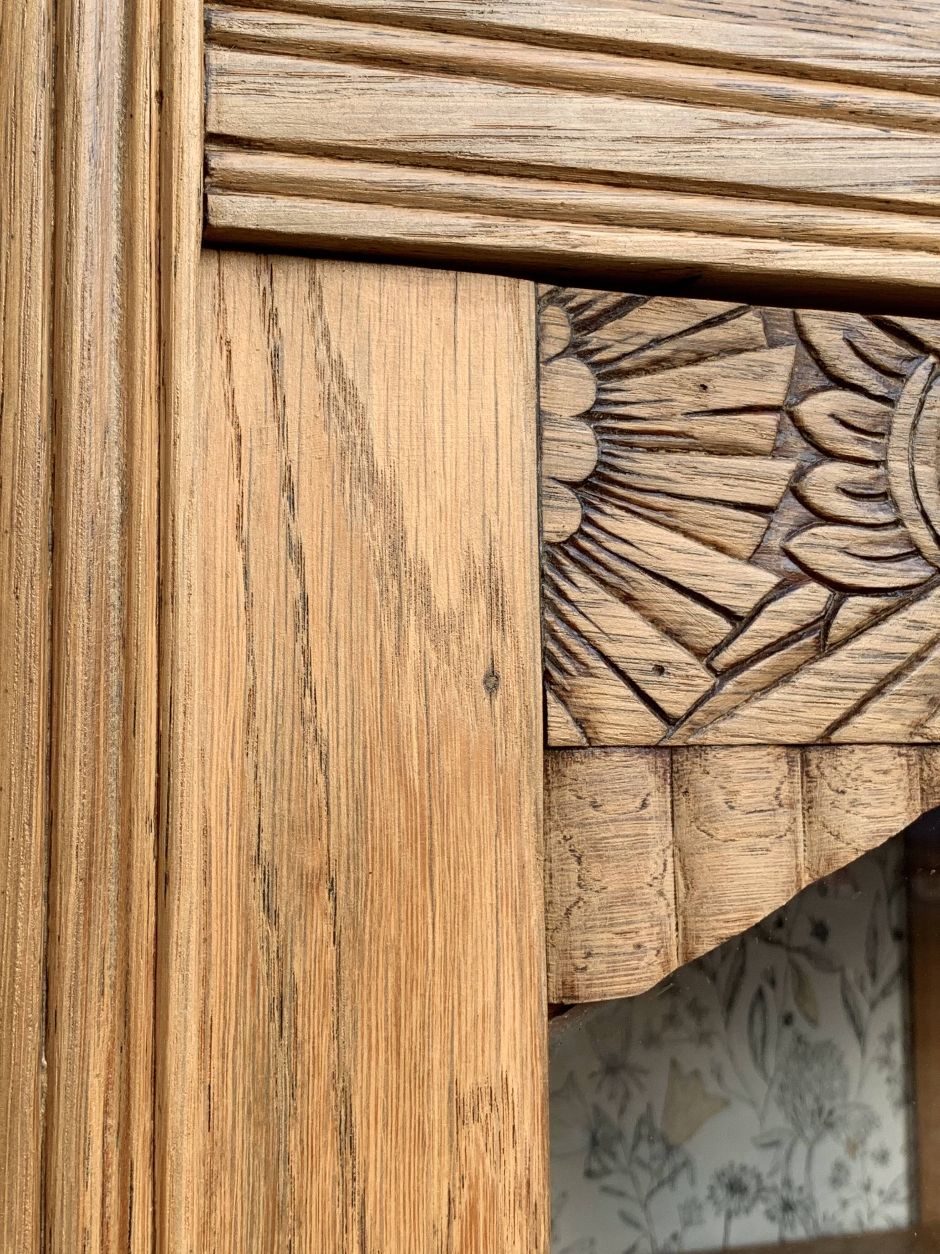 Parisian art deco glass cabinet in raw wood