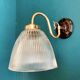 Brass swan neck wall light and prismatic glass tulip vintage porcelain rosette