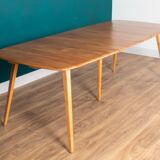 Retro Blonde Elm Model 444 Grand Plank Dining Table & 8 Goldsmith Dining Chairs