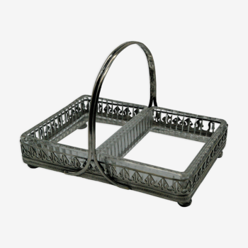 Basket servant aperitif empty-pocket 2 raviers in silver metal and glass