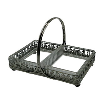 Basket servant aperitif empty-pocket 2 raviers in silver metal and glass
