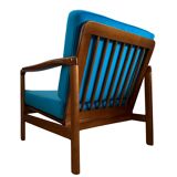 Ensemble de deux fauteuils vintage, revêtement en velours bleu, Pologne, 1960