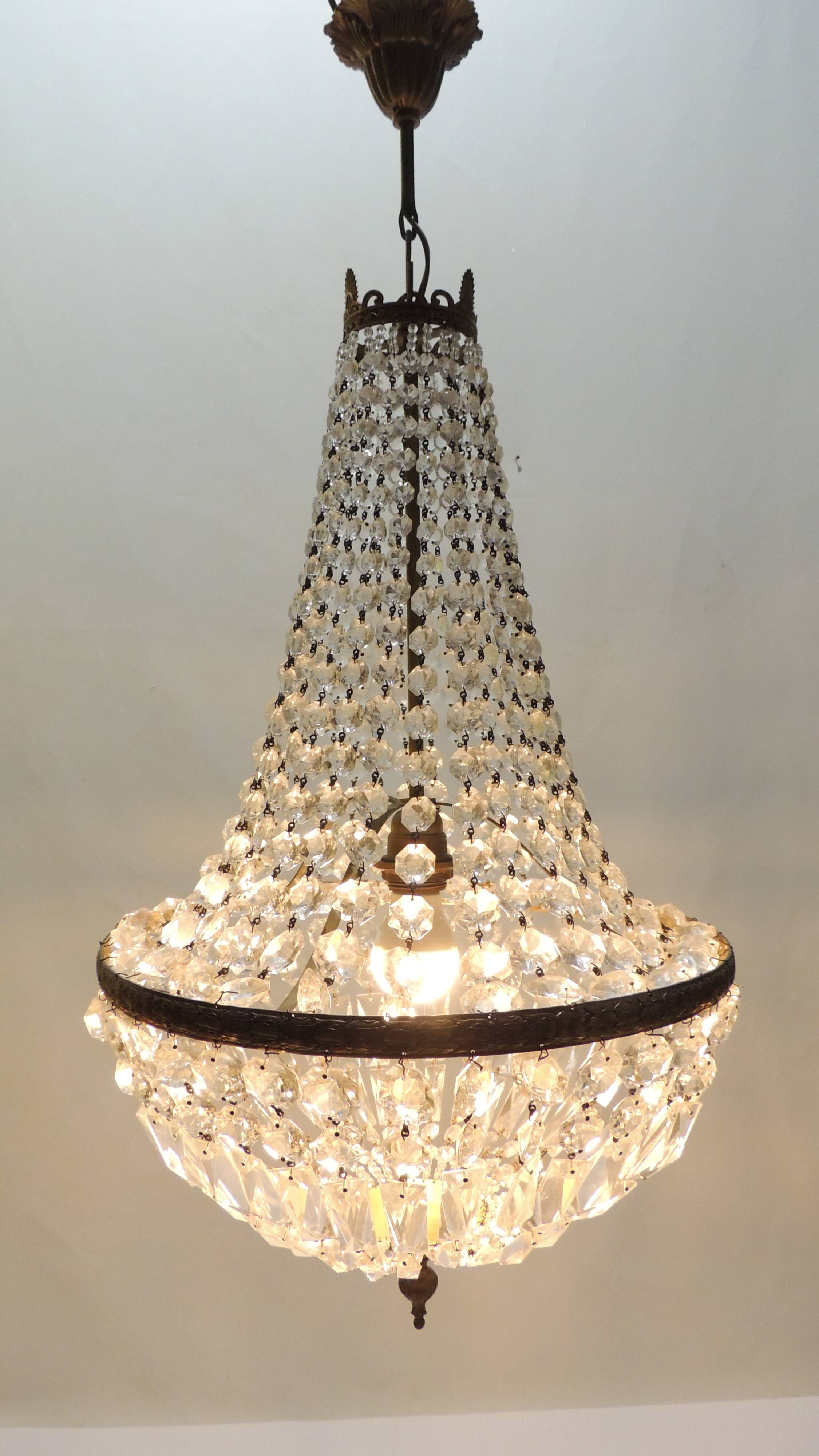 Antique crystal pendant chandelier – vintage Empire style – bronze
