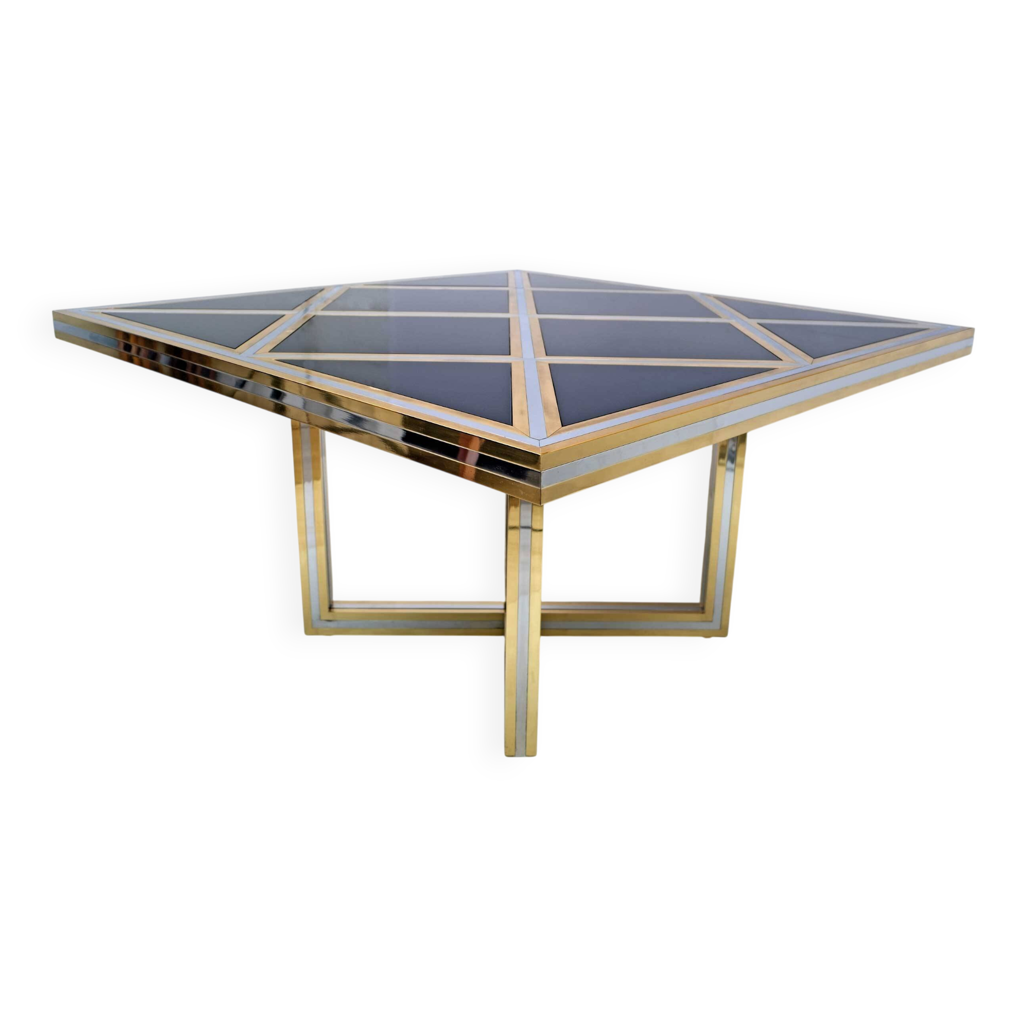 Romeo Rega Mid-century Modern Italian Black Glass, Brass and Chrome Dining