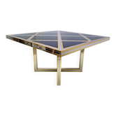 Table à manger Romeo Rega Mid-century Modern Italian en verre noir, laiton et chrome