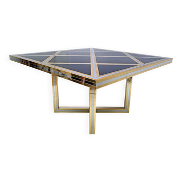 Romeo Rega Mid-century Modern Italian Black Glass, Brass and Chrome Dining