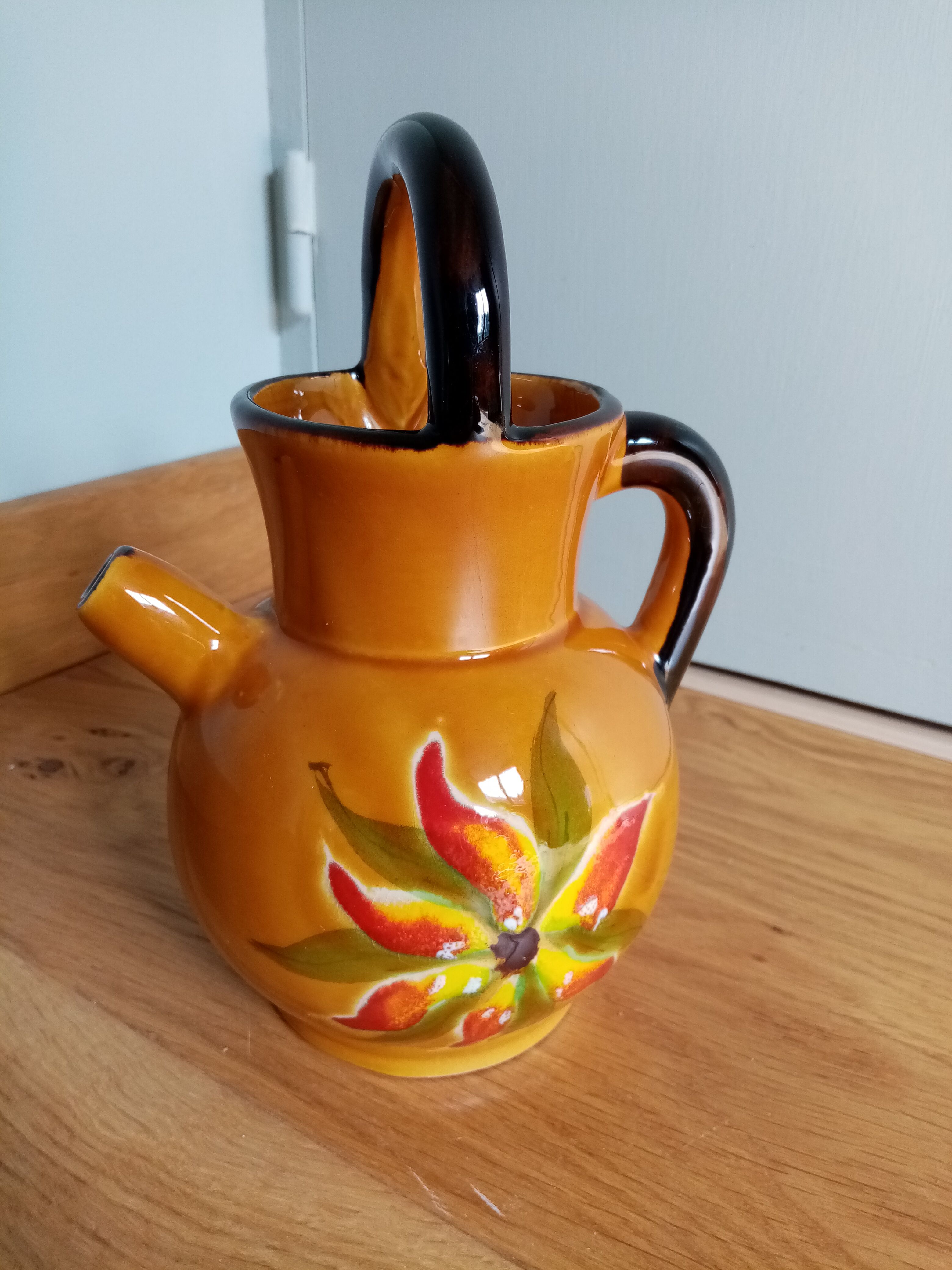 Pitcher jug vase enamelled ceramic Camarès