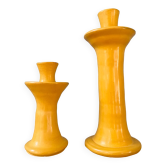 Two yellow ocher Tamegroute candle holders