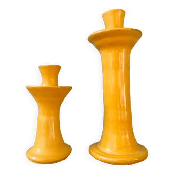 Deux bougeoirs Tamegroute ocre jaune