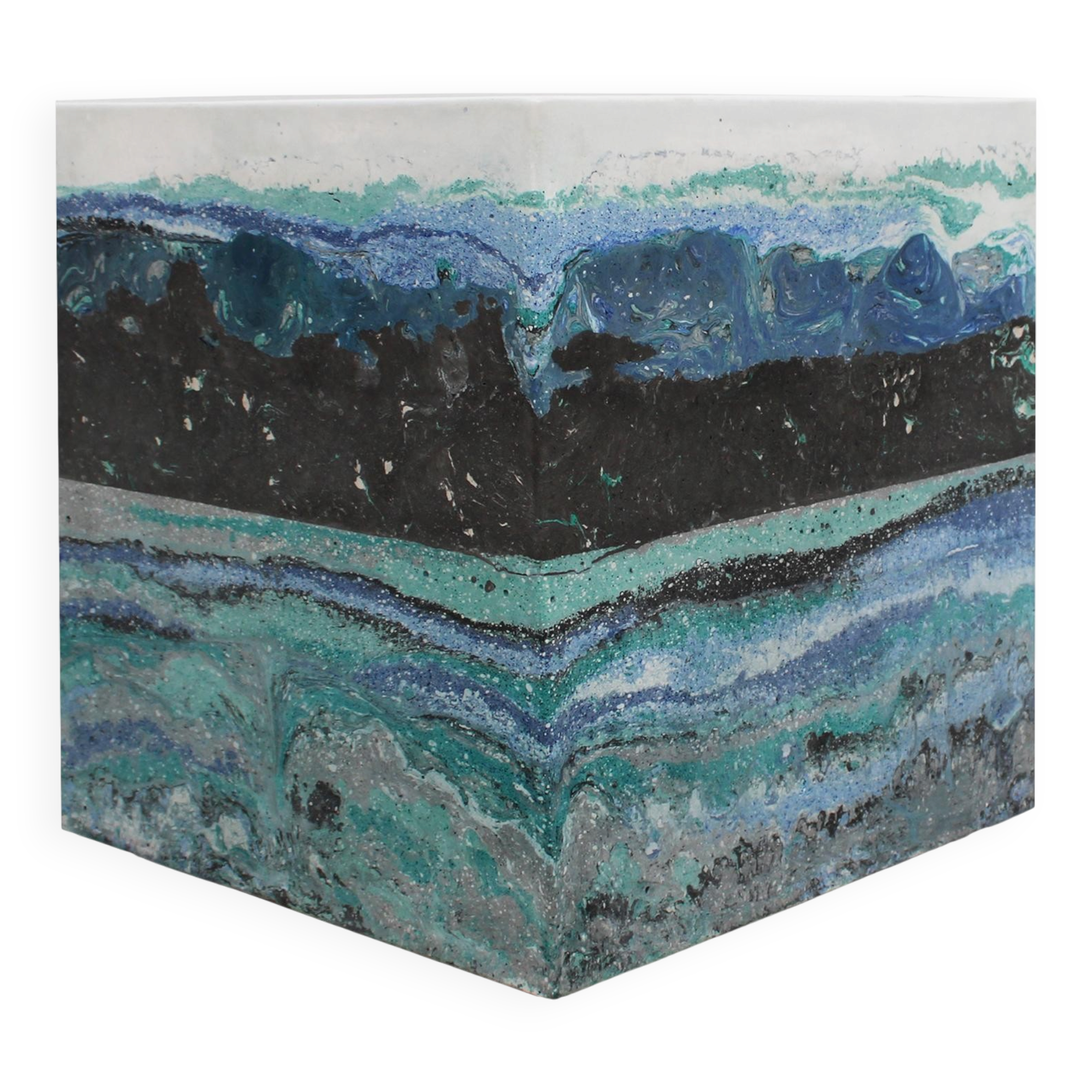 Contemporary Blue Stucco Marble Spanish Square Side Table