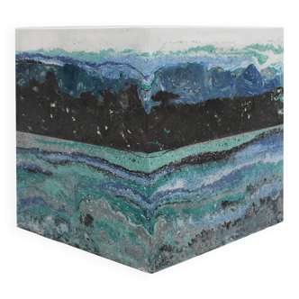 Contemporary Blue Stucco Marble Spanish Square Side Table