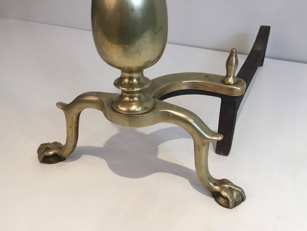 Pair of neo-Gothic bronze and wrought iron andirons