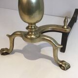 Pair of neo-Gothic bronze and wrought iron andirons