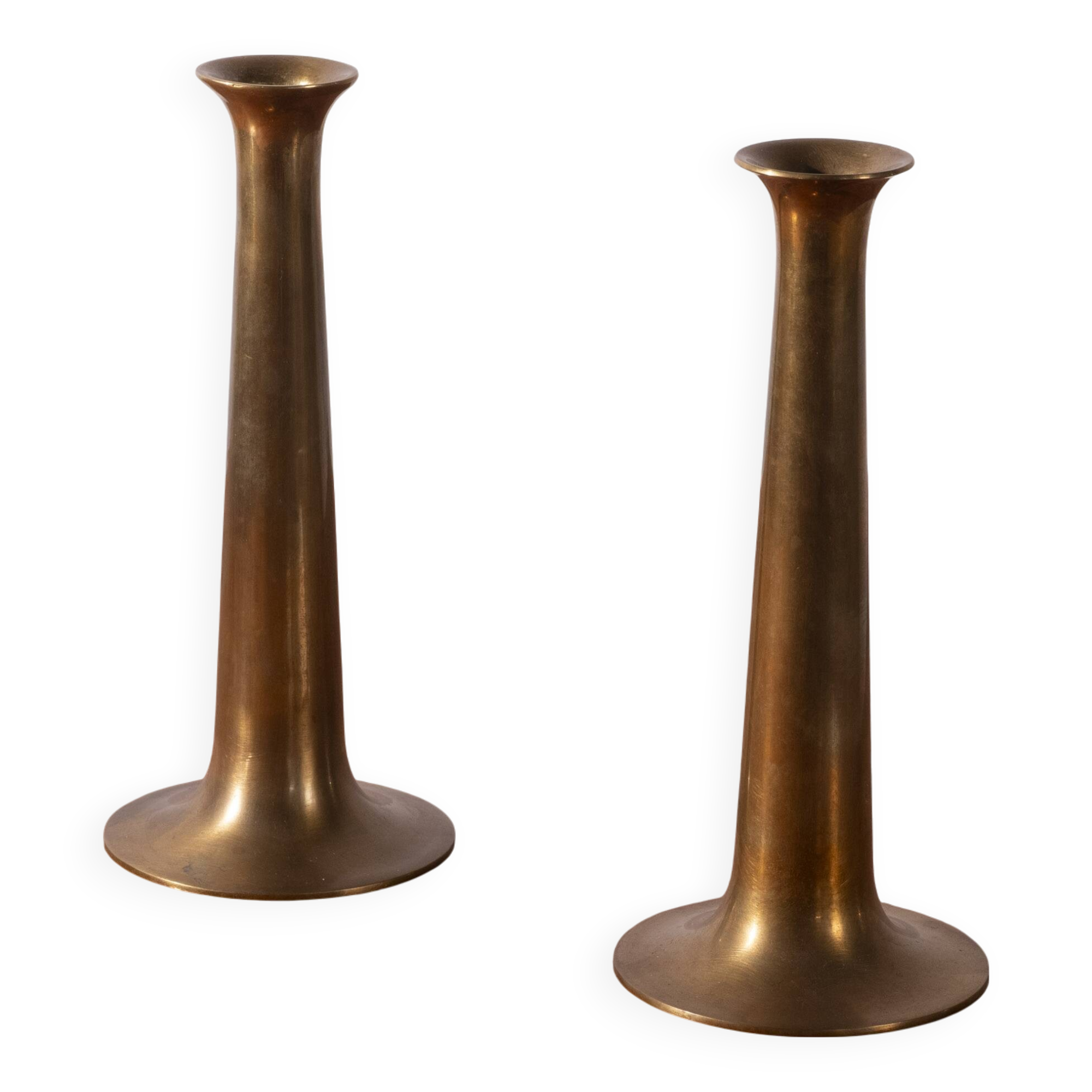 2x Hans Bølling Brass Candlesticks for Torben Ørskov, Denmark 1950s