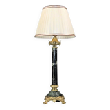 Lamp in gilded bronze & veined water green marble & pleated lampshade