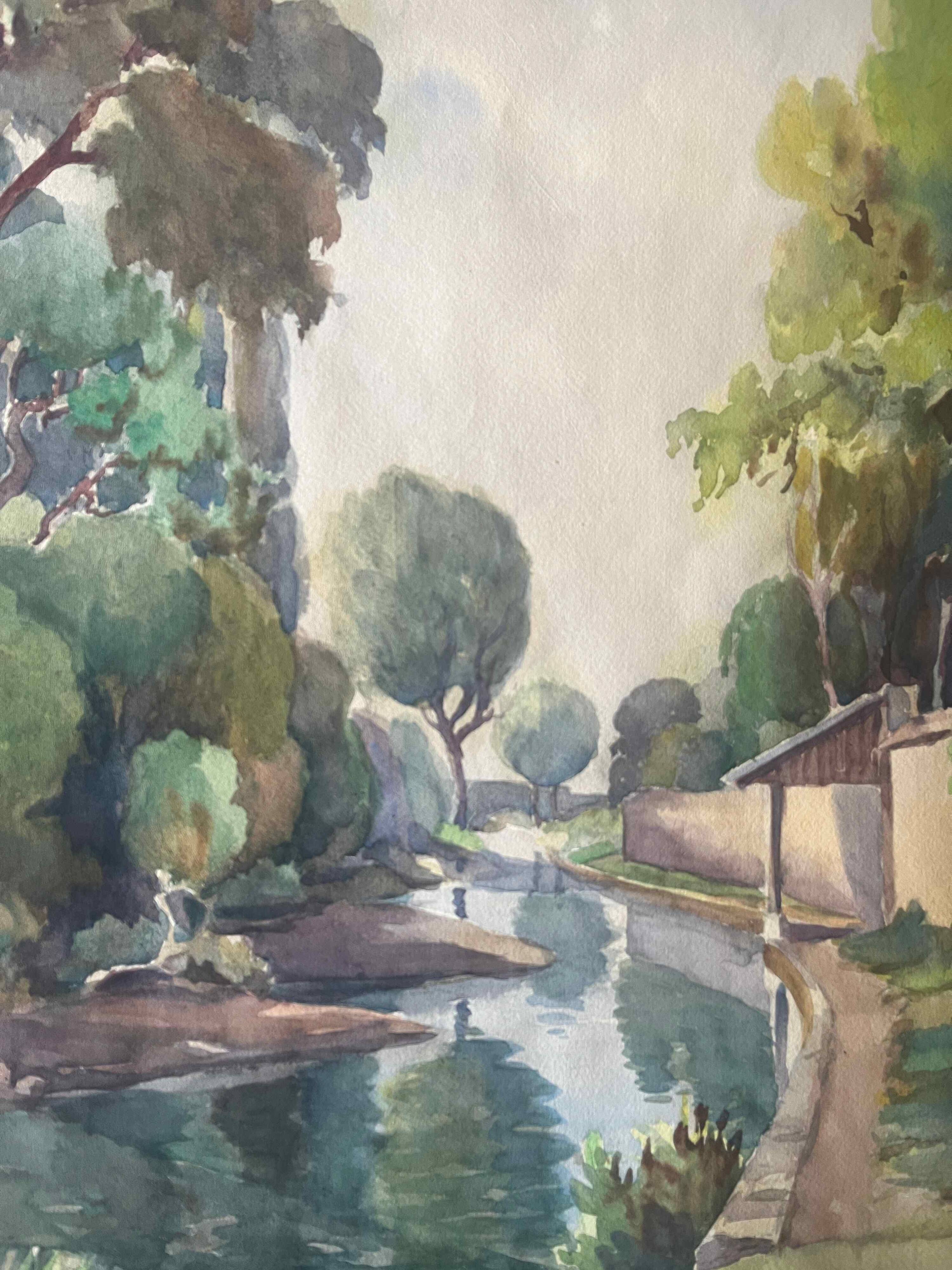 Two-sided watercolor painting Dijon Cathedral St Benigne/ Ouche by Henri Gabet 1899