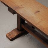 Table and pair of benches in solid pine – France, circa 1970