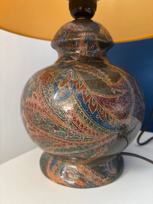 Lampe vintage motif tapisserie  Lampe de table rétro années 80 – Déco
