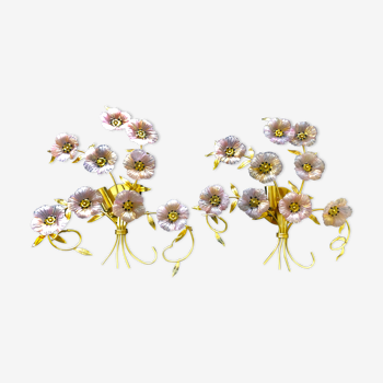 Barovier and Toso pair of flower model sonces in gold finish and gilding bouquets