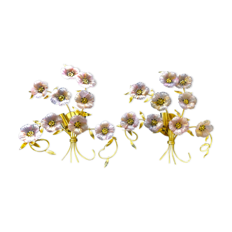 Barovier and Toso pair of flower model sonces in gold finish and gilding bouquets