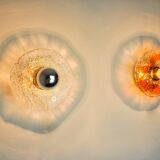 Pair of round wall lights by Murano Mazzega in frosted glass, Italy, 1970