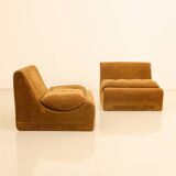 Pair of "Orbis" armchairs in brown velvet by Luigi Colani for Cor 60