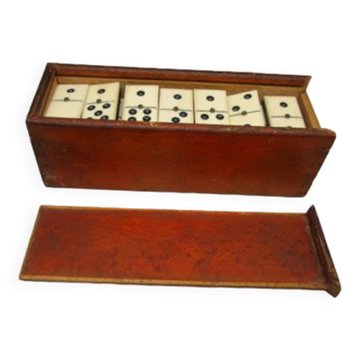 Ancienne boite bois de jeu de Dominos Os et Ebène