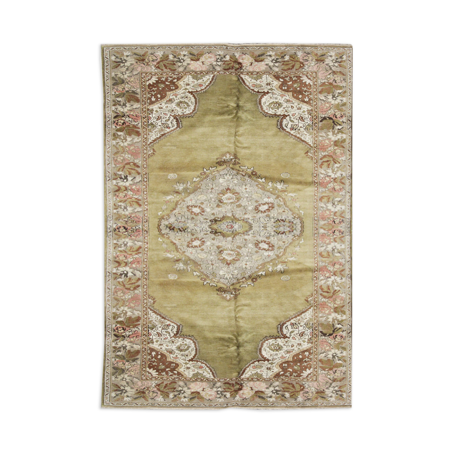 Antique anatolian turkish carpet handwoven wool rug