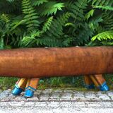 Gymnastic Leather Pommel Horse Bench with Wooden Handles, 1920s