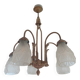 Lustre art deco en bronze 5 tulipes