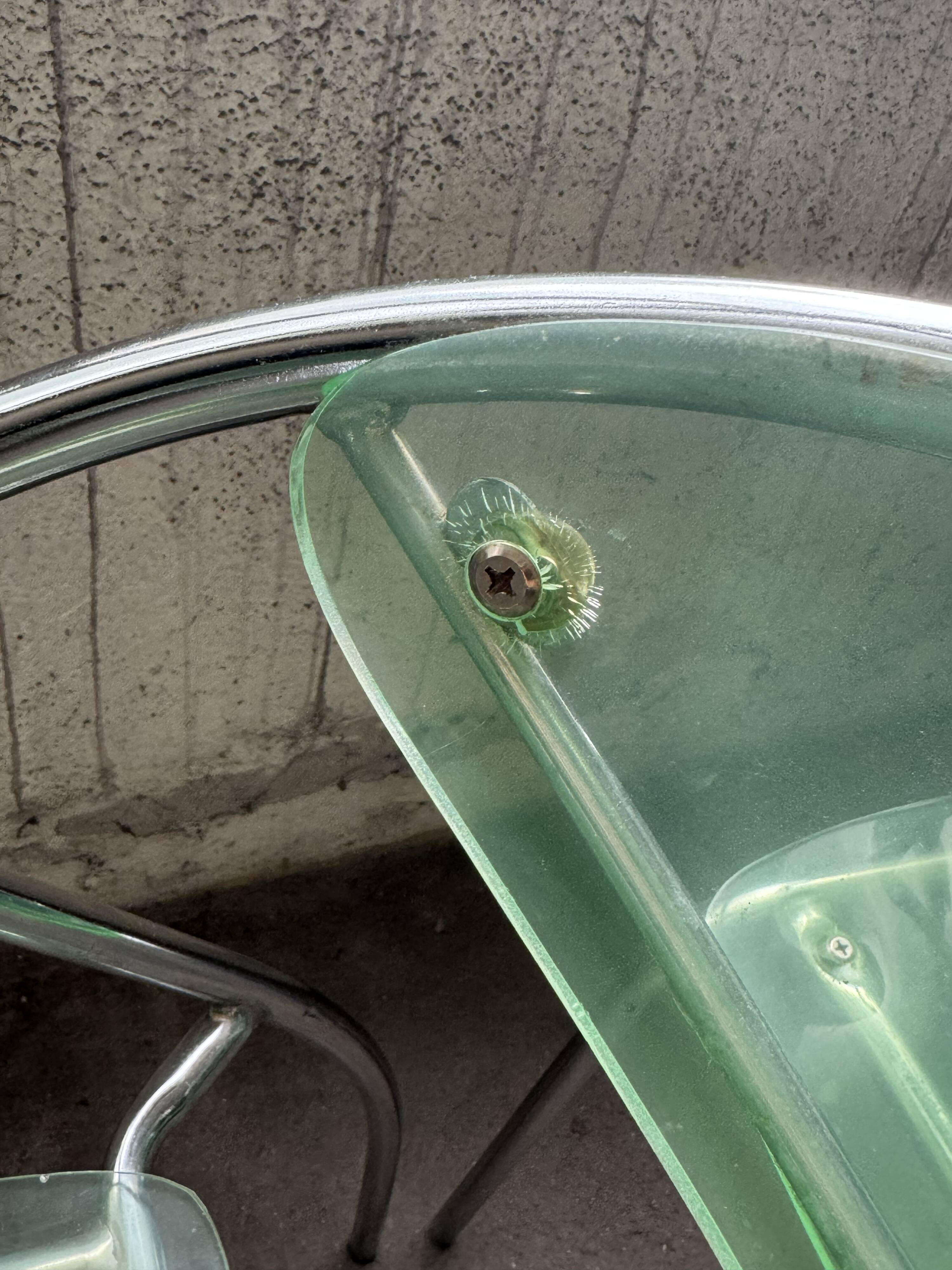 set of 4 designer chrome and plexiglass chairs, 80s