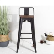 Industrial style bar chair Black metal and dark wood seat with backrest height 66cm